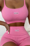 Pink Sexy Sportswear Solid Backless Two-piece Set