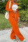 Orange Fashion Casual Solid Split Joint Turndown Collar Long Sleeve Two Pieces