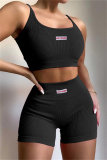 Black Sexy Sportswear Solid Backless Two-piece Set