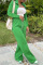 Green Fashion Casual Solid Patchwork Turndown Collar Long Sleeve Two Pieces