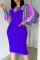 Blue Fashion Elegant Print Patchwork O Neck Pencil Skirt Dresses