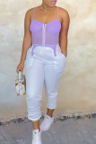 White Casual Solid Patchwork Harlan Mid Waist Harlan Solid Color Bottoms