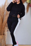 Black Fashion Casual Solid Patchwork Hooded Collar Long Sleeve Two Pieces