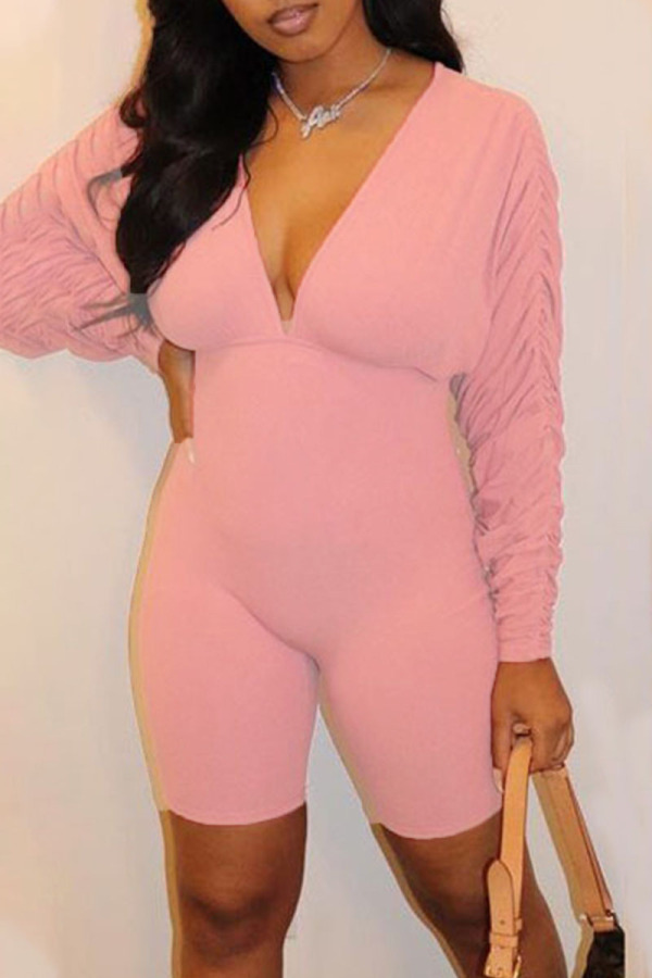 Pink Sexy Solid Split Joint Fold V Neck Regular Jumpsuits