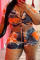 Orange Fashion Casual Print Split Joint V Neck Plus Size Two Pieces