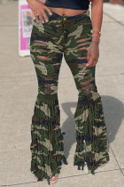 Camouflage Fashion Street Patchwork Ripped High Waist Denim Jeans