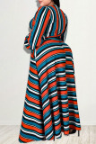 Stripe Casual Striped Print Bandage Patchwork V Neck Plus Size Two Pieces