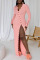 Pink Casual Solid Patchwork Buckle Turndown Collar One Step Skirt Dresses