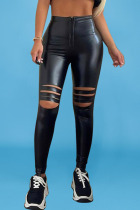 Black Street Solid Ripped Split Joint Regular High Waist Pencil Solid Color Bottoms