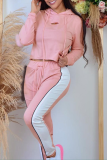 Pink Fashion Casual Solid Patchwork Hooded Collar Long Sleeve Two Pieces