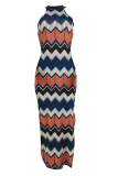 Multi-color Euramerican Side Slit Printed Ankle Length Dress