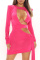 Rose Red Fashion Sexy Solid Hollowed Out O Neck Long Sleeve Dresses