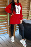 Red Fashion Casual Print Patchwork Hooded Collar Tops
