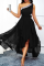 Black Casual Solid Mesh One Shoulder Cake Skirt Dresses