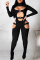 Black Sexy Casual Solid Hollowed Out Patchwork Turtleneck Skinny Jumpsuits