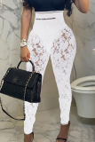 Black Fashion Sexy Patchwork See-through Letter Skinny High Waist Pencil Trousers