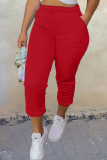 Red Casual Solid Patchwork Harlan Mid Waist Harlan Solid Color Bottoms