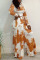 Orange Fashion Casual Print Split Joint O Neck Long Sleeve Two Pieces