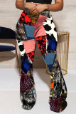 Multicolor Fashion Casual Print Basic Regular High Waist Speaker Trousers