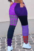 Purple Fashion Casual Patchwork Mid Waist Trousers