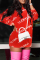 Red Fashion Casual Letter Print Basic O Neck Long Sleeve Dresses