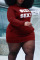 Red Casual Letter Print Split Joint Hooded Collar Long Sleeve Plus Size Dresses