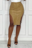 Burgundy Sexy Casual Solid Asymmetrical Skinny High Waist Skirt