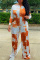 Orange Fashion Casual Print Backless Off the Shoulder Regular Jumpsuits