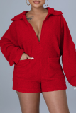 Red Sexy Solid Patchwork Hooded Collar Rompers