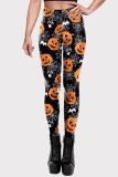 Black Halloween Fashion Casual Basic Print High Waist Skinny Trousers