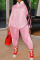 Pink Casual Solid Split Joint Turndown Collar Plus Size Two Pieces