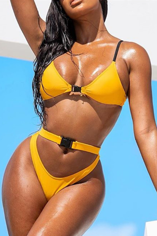 Yellow Sexy Fashion Stitching Sling Bikini Swimsuit