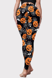 Black Halloween Fashion Casual Basic Print High Waist Skinny Trousers