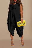 Black Casual Solid Split Joint Harlan Jumpsuits