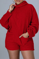 Red Sexy Solid Split Joint Hooded Collar Jumpsuits
