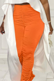 Orange Fashion Casual Solid Fold Regular High Waist Trousers