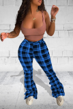 Red Sexy Plaid Patchwork Boot Cut Mid Waist Speaker Full Print Bottoms
