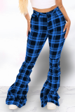 Black And White Sexy Plaid Patchwork Boot Cut Mid Waist Speaker Full Print Bottoms
