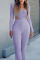 Purple Fashion Sexy Solid Split Joint V Neck Long Sleeve Two Pieces