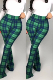 Green Sexy Tight-Fitting Hip Tartan Plaid Flared Trousers