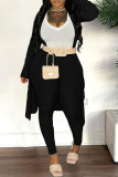 Black Fashion Casual Solid Patchwork V Neck Long Sleeve Three Pieces