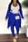 Blue Fashion Casual Solid Patchwork V Neck Long Sleeve Three Pieces