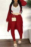 Red Fashion Casual Solid Patchwork V Neck Long Sleeve Three Pieces