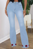 Blue Fashion Street Solid Split Joint High Waist Denim Jeans