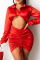 Red Sexy Solid Patchwork Turndown Collar Long Sleeve Two Pieces