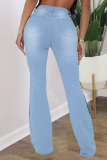 Baby Blue Fashion Street Solid Split Joint High Waist Denim Jeans