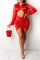 Red Sexy Solid Patchwork Turndown Collar Long Sleeve Two Pieces
