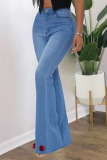 Baby Blue Fashion Street Solid Split Joint High Waist Denim Jeans