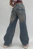 Blue Fashion Casual Basic High Waist Regular Denim Jeans