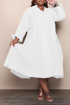 White Casual Solid Flounce V Neck Cake Skirt Plus Size Dresses